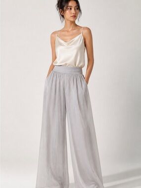 Tempo Paris Light Gray Wide-Leg Palazzo Pants